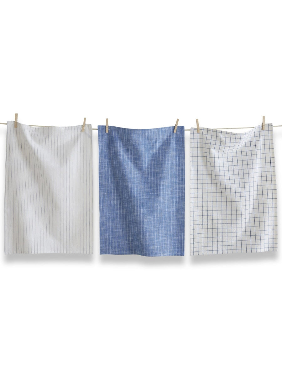 Blue Windowpane & Pinstripe Dishtowel Set